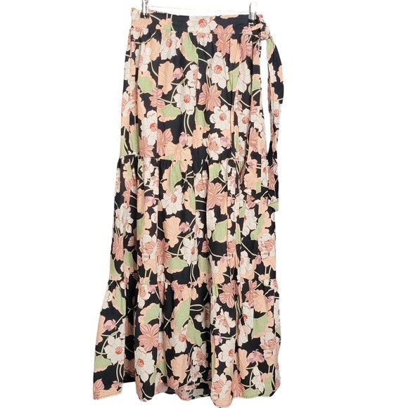 Who What Wear Dresses & Skirts - Who‎ What Wear Maxi Skirt Boho Small Black Floral Tiered Cotton Wrap Cottagecore
